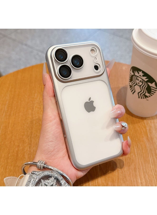 جراب آيفون 17 برو، مصنوع من البولي كربونات المطلي بالكهرباء غير اللامع، مقاوم للصدمات وحماية كاملة لعدسة الكاميرا، فائق النحافة، فضي اللون - Image 4